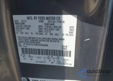 2014 Ford F-150 Xlt from USA, damaged, VIN 1FTFW1CF8EKD82286